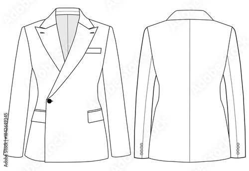  Notch Lapel Single Breasted One button Vector Men’s Stylish Coat Technical Drawing