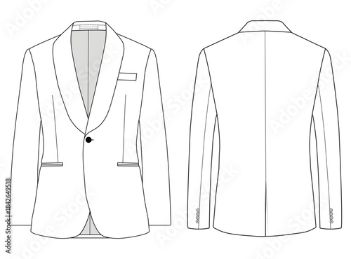  Notch Lapel Single Breasted One button Vector Men’s Stylish Coat Technical Drawing