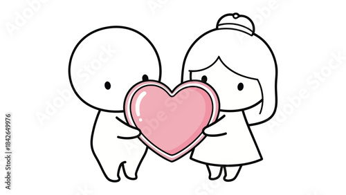 Eternal Love Shared: A minimalist illustration of a couple holding a heart-shaped object together, symbolizing everlasting love and unity.