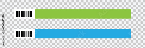 Set of paper event bracelet templates. Admission wristband for concert, festival, cinema, party, disco entrance on transparent background. Patient identification headband. Vector illustration.