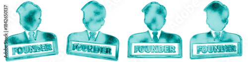 Set of four 3D founder shapes in frosted blue ice glass style, isolated on a transparent background. Glassmorphism icons and 3D elements for modern graphic design.