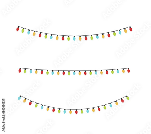 クリスマスのイルミネーションガーランドをモチーフにした装飾用デザイン。やわらかな光のラインとグリッター感が、冬や年末イベントの背景やデザイン素材として使いやすいビジュアルです。