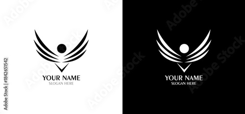 Abstract Wing Logo with Circular Center, Modern Symbol for Freedom and Flight