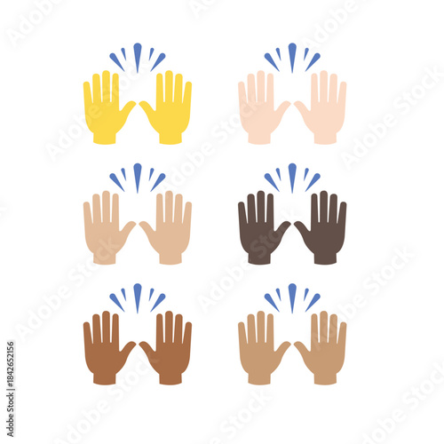 raising hands pair of hands raised in air happy joy celebration hand fingers emoji symbol sign icon vector illustration isolated flat