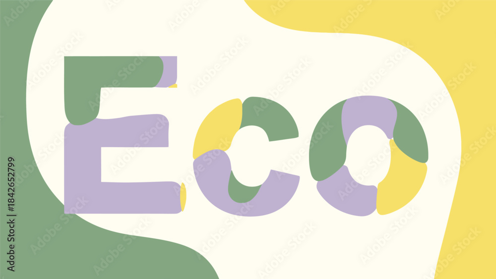Obraz premium A stylized graphic design featuring the word 'Eco' in large letters with a colorful abstract background.