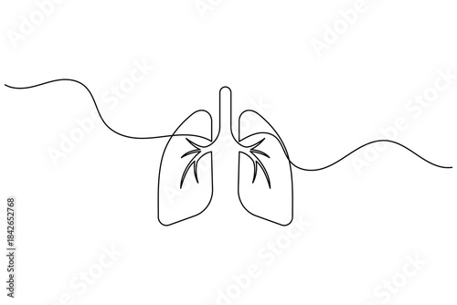 Continuous line drawing representing the human lungs and the concept of healthy breathing.