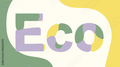 A stylized graphic design featuring the word 'Eco' in large letters with a colorful abstract background.
