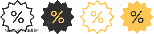 Four Starburst Percentage Sale Icons In Black and Yellow discount offer