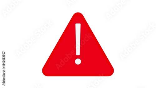 Red Danger, Warning Triangle Alert Sign Animation On White Background.