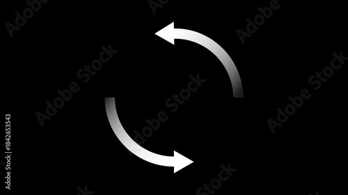 White Rotating Arrows Loop Animation Icon on Black Background.