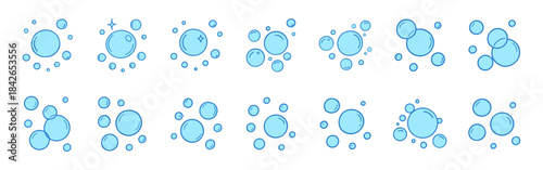 Soap bubble doodle set. Water foam fizzy clean cartoon icons underwater illustration on transparent background