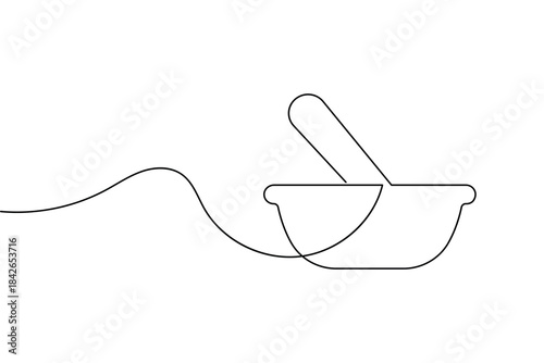 Continuous line drawing of a mortar and pestle, a symbol of pharmacy and medicine