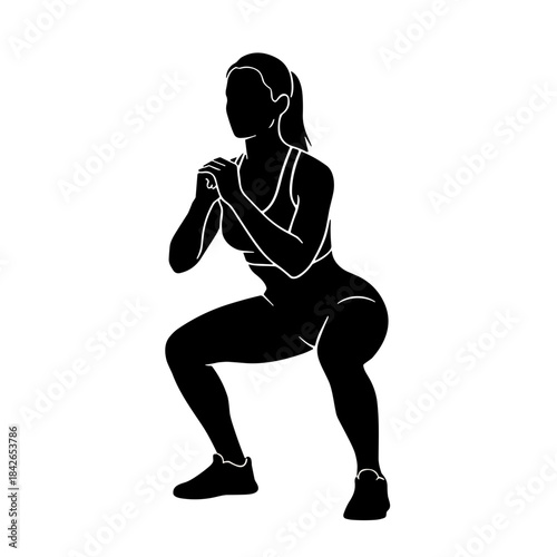 Female Fitness Silhouette Doing Squat Exercise