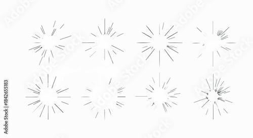 Set of Black Radial Burst Lines Vector Collection Isolated on White Background