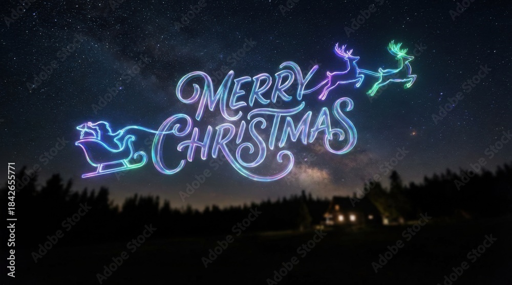 Fototapeta premium holographic merry christmas night sky with stars and copy space stock photo background ready for text or design overlay