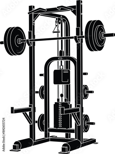 Gym Fitness Machine Equipment Line Art Vector Illustration