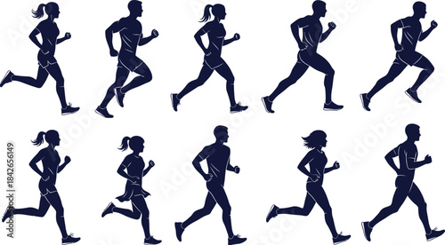 Running People Motion Sequence Vector Illustration