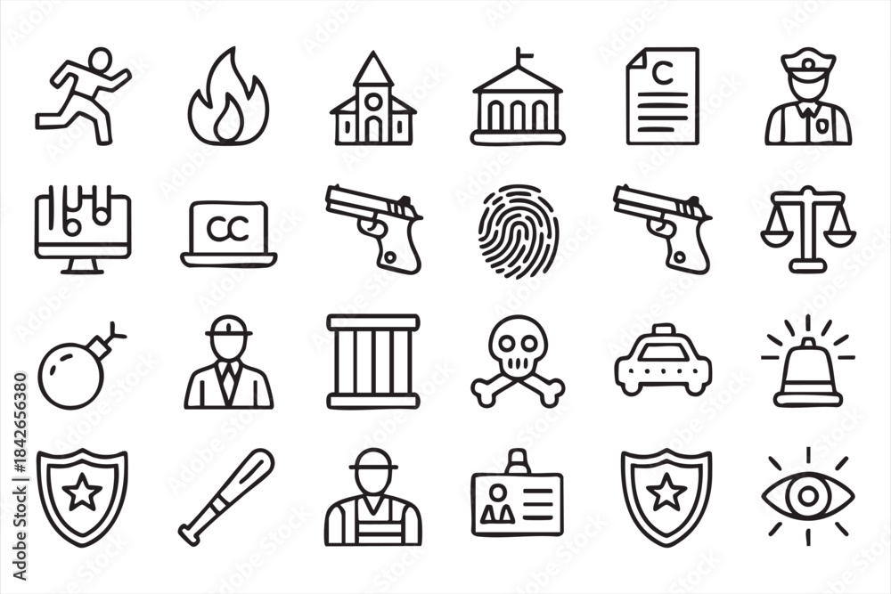 Fototapeta premium Law Enforcement Vector Symbols for Court Systems, Emergency Response, and Crime UI Kits