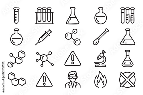 Laboratory Chemistry Vector Icons for Scientific Research, Biotech Analysis, and Clinical Experiments