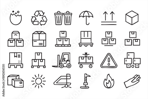 Packaging and Delivery Vector Symbols for Logistics UI, Distribution Systems, and Supply Chains