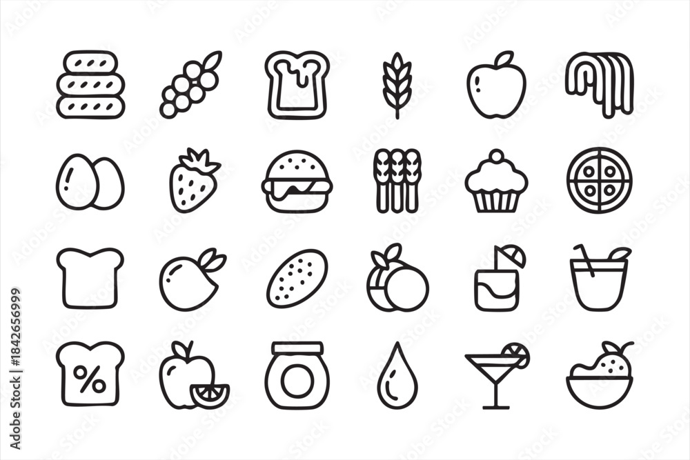 Fototapeta premium Minimal Food Icon Collection for Recipe Apps, Grocery Platforms, and Menu Layouts
