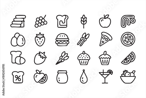 Food and Ingredient Line Icons for Menu Design, Nutrition Apps, and Restaurant UI