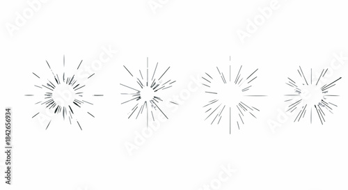 Set of four minimalist vector starburst or explosion lines isolated on white background