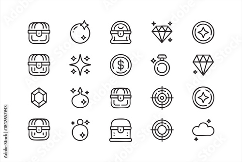 Crystal, Ring, and Treasure Chest Icons for App Achievements and Gamified Dashboards
