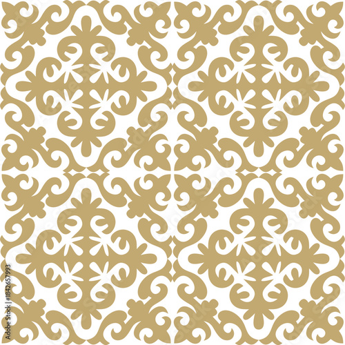 Vector golden seamless Kazakh national ornament. Ethnic endless pattern of the peoples of the Great Steppe, Mongols, Kyrgyz, Kalmyks,  Buryats