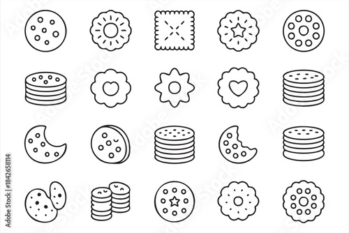 Sweet Treat Line Illustrations Featuring Assorted Cookie Shapes and Dessert Designs