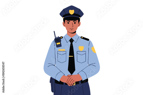 A cartoon illustration of a police officer in uniform standing