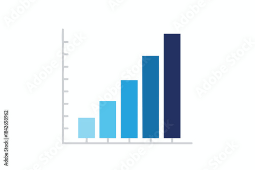 A rising bar graph showing data with ascending blue bars on a white background