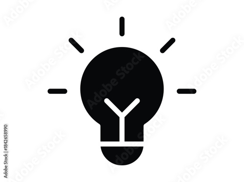 Black light bulb icon with rays shining for creativity and inspiration concept