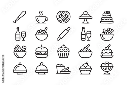 Meal and Snack Line Art Set for Food Platforms, Menu Designers, and Branding Tools