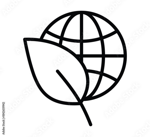 Simplistic Icon of a Globe and Leaf Representing Environmental Awareness