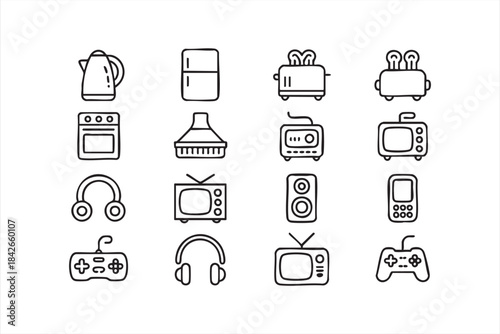 Appliance line icons for smart home dashboards, electronics UI kits, and device systems