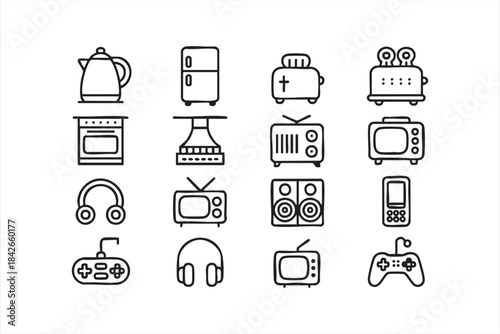Electronics outline icons for smart device platforms, web interfaces, and UI templates