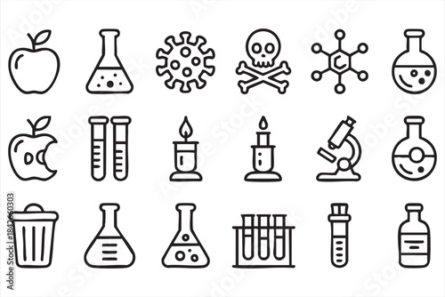 Science and laboratory research symbols for education and medical graphics
