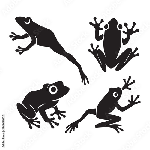 Frog Silhouette Vector Set – Jumping, Tree Frog, and Amphibian Wildlife Icons