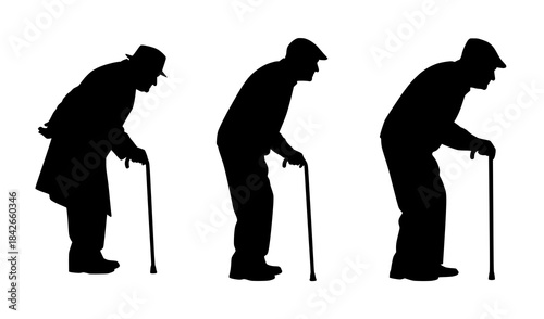 Silhouettes of Aging Men with Canes