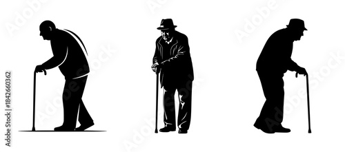 Three Senior Men with Walking Sticks