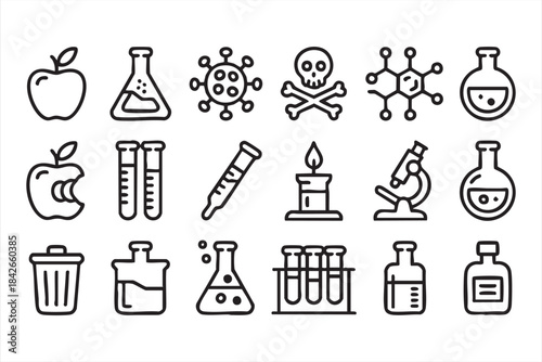 Minimal science experiment symbols for biotech and laboratory content