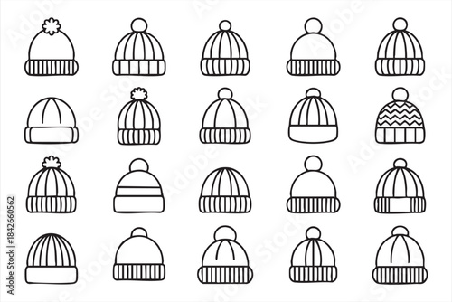 Winter beanie line icons for apparel e-commerce UI kits and category filters