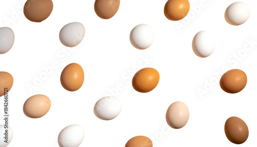 Isolated eggs of various colors scattered against a black background