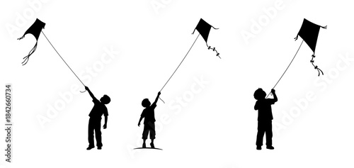 Children Flying Kites - Silhouettes in Flight