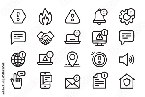 Alert and notification symbols for digital workflows and UI design