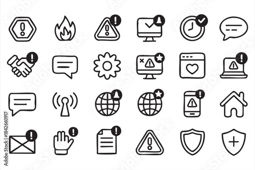 Alert and notification symbols for digital platforms and UI workflows