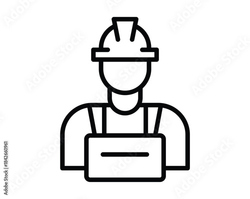 Outline of a Construction Worker with Helmet and Bib Overalls in Minimalist Style