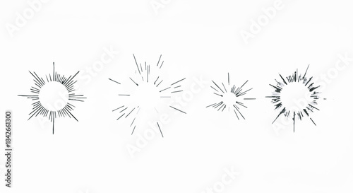 Set of Minimalist Black Radial Burst Lines Vector Graphics Isolated on White