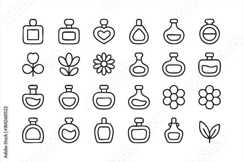 Minimal scent vessels and botanical elements for fragrance graphics